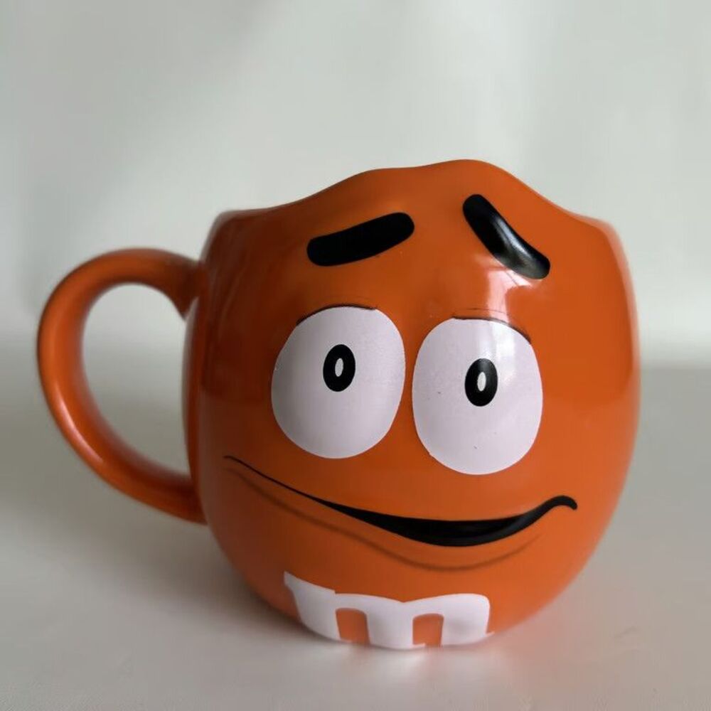 M&Ms World Orange Mug Worried Face Crispy Character 2018 Ceramic Coffee Tea Cup